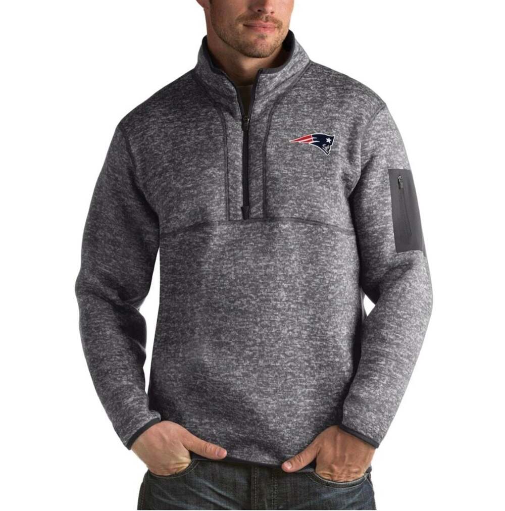 New England Patriots Antigua Fortune XL Quarter-Zip Pullover Jacket - Charcoal